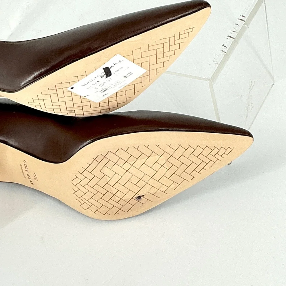Cole Haan Grand 360 Size 9.5 Brown Leather Pointed Toe Heel Pumps NEW Mylah $130